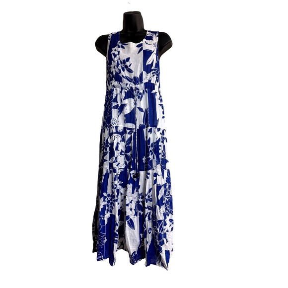 Vanya Desire Dresses & Skirts - Vanya Desire Blue White Floral Cotton Maxi Dress Women SP Tiered Boho Sleeveless